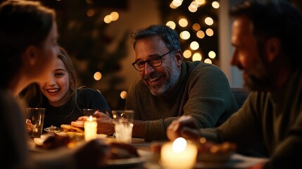 Family Gathering at Dinner Table Celebrating Christmas with Smiles and Joy