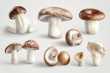 Mushrooms in different sizes and stages of growth.