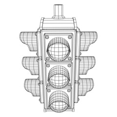 Traffic light with three lights. Wireframe low poly mesh vector illustration.