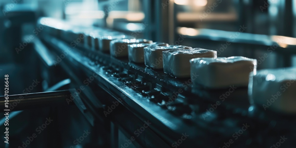 Poster inside a modern factory where machinery automates the production process.