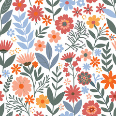 Colorful wildflowers background. style for  fabric, print,banners, wallpaper, posters, websites, online shopping.Vector illustration botanical design and creative idea,eps 10.