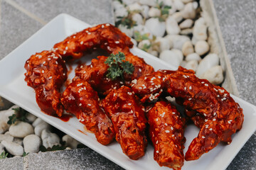 Chicken Wings with hot lava spicy sauce in the plate
