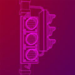 Traffic light with three lights. Wireframe low poly mesh vector illustration.