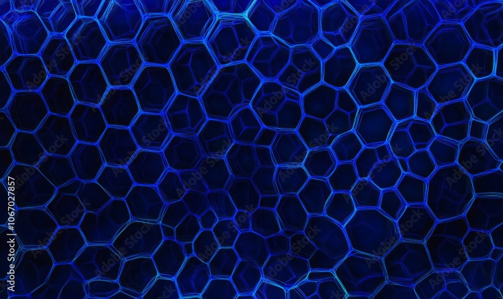 Poster dark blue hexagons, bright mesh pattern. created using generative artificial intelligence technology