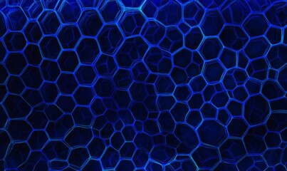 Dark blue hexagons, bright mesh pattern. Created using generative artificial intelligence technology.