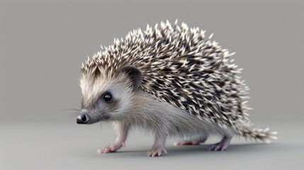 Obraz premium A digital illustration of a hedgehog with its quills on end, walking on a grey surface. The image captures the animal's spiny texture and distinct features.