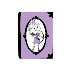 Princess' Book. A princess shooting a bow. Purple handdrawn.