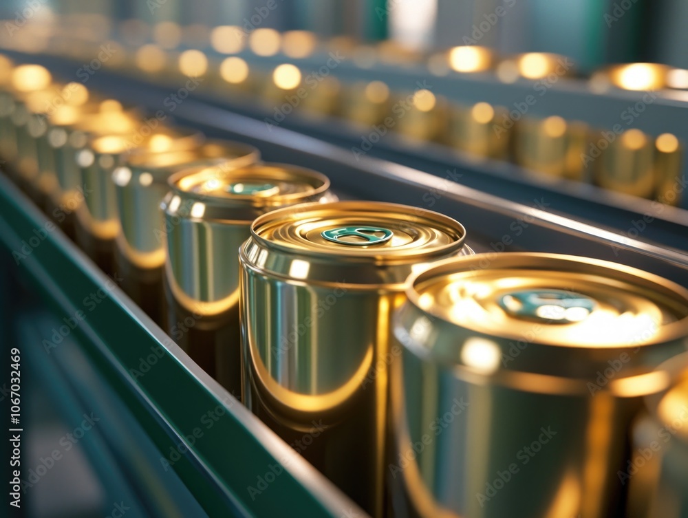 Poster automated assembly line for cans of soda pop.