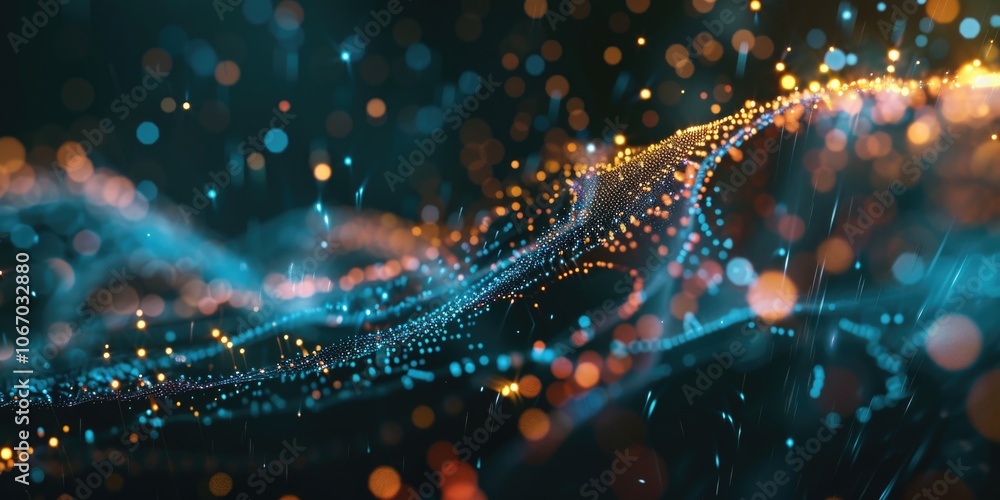 Poster abstract image of digital communication and information technology with vibrant lights and sparkles 