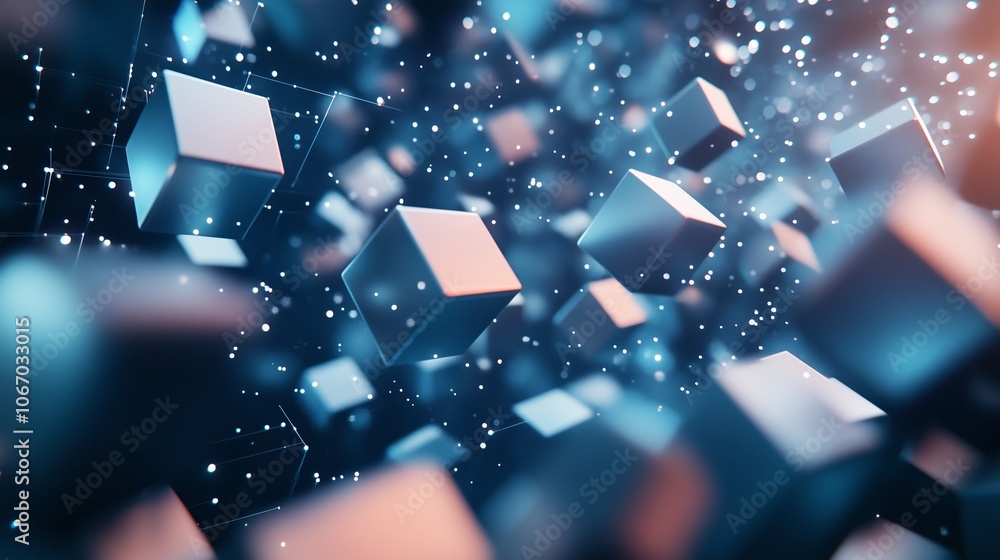 Poster 3d cubes floating in a digital space create an abstract representation of technology and innovation 