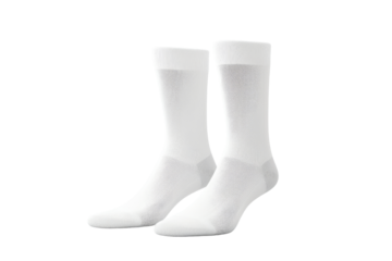 Stylish white crew socks arranged on a transparent background for showcasing versatility and comfort in everyday wear