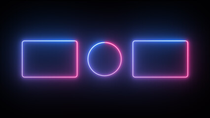 Animation of circle square shape frame neon glowing. background animation abstract blue and pink.