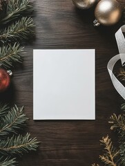 Obraz premium Festive Christmas card with red and green decorations, pine branches.