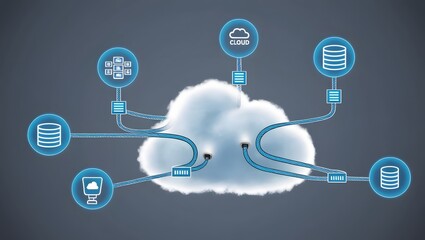 A cloud with virtual cables connecting it to digital data points