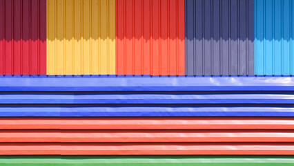 Colorful aluminum louver ventilation on metal corrugated steel warehouse building wall background