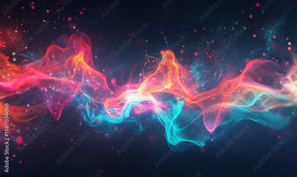 Poster dynamic digital graph with neon colors and dark background