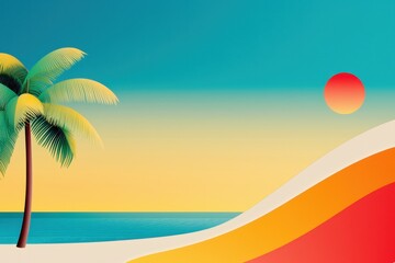 Serene beach vibes a captivating sunset over tranquil waters with palm trees