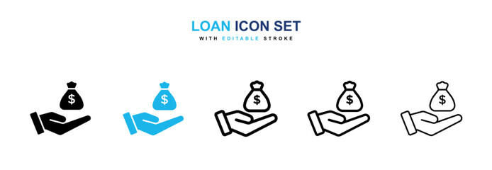 Loan icon collection in black and blue colors