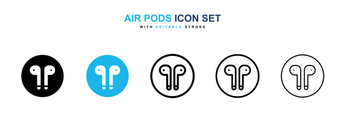 Air pods icon set in black and blue color