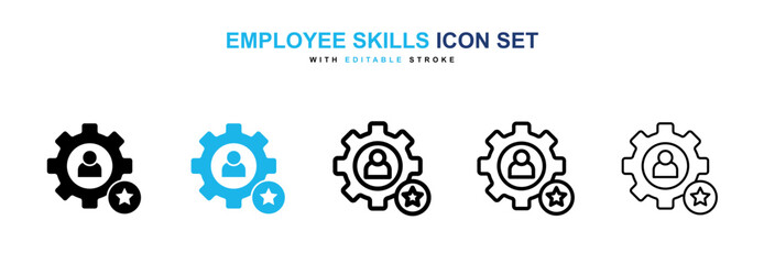 Employee skills icon set in black and blue color