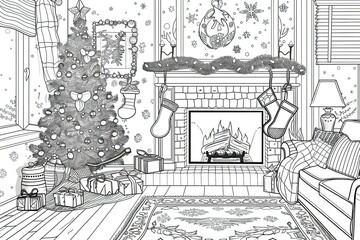 Christmas coloring pages with Christmas tree, snowman, wreath