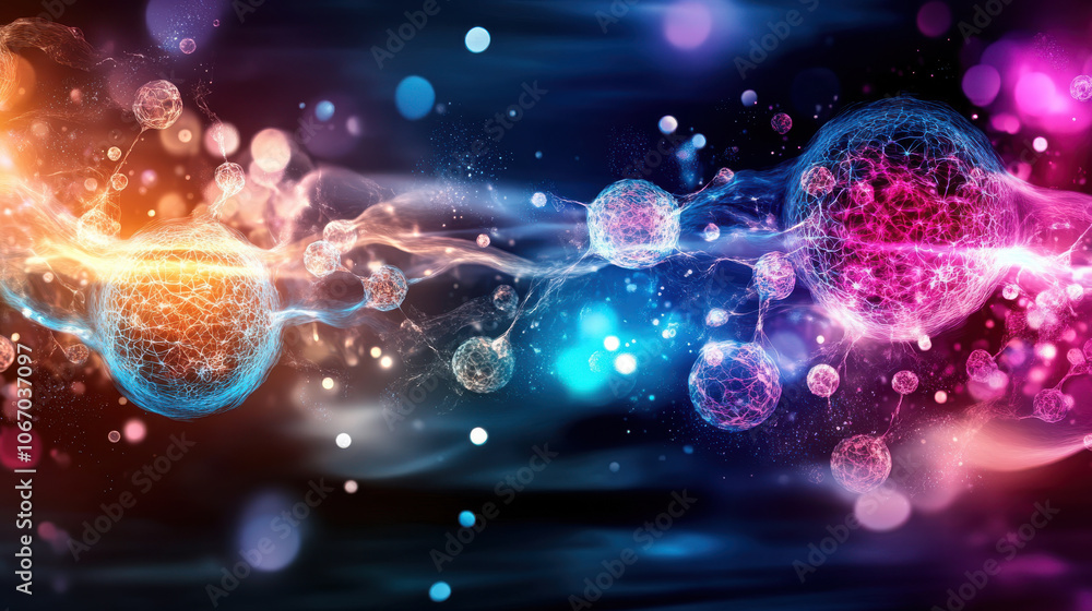 Poster vibrant abstract illustration of pulsing amoeba like structures in motion
