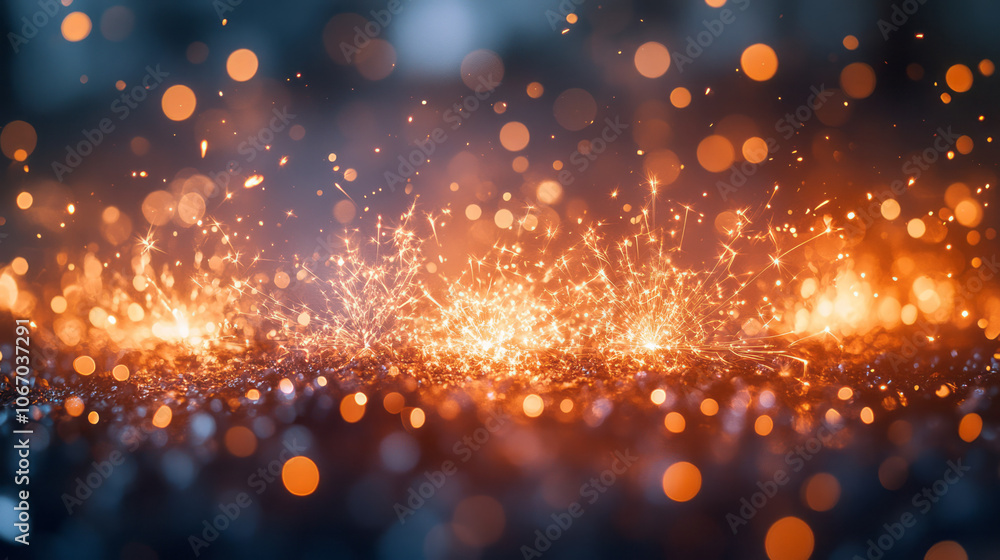 Poster multiple sparklers creating a mesmerizing light display, with subtle bokeh effects to enhance the ne