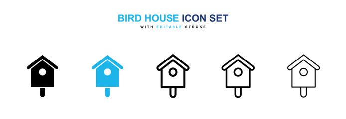 Bird house icon set in black and blue color