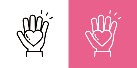 手のひらにのったハートのアイコンセット＿太い線＿片手＿びっくり