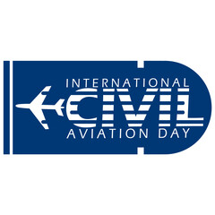 International Civil Aviation Day to celebrate on December 7th. Airplane icon with bold text in frame on white background.