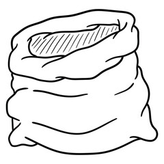 Hand drawn doodle empty fabric bag on white background.