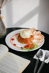 fried rice with sunny egg in the plate