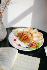 fried rice with sunny egg in the plate