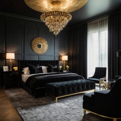 luxury bed room in black theme