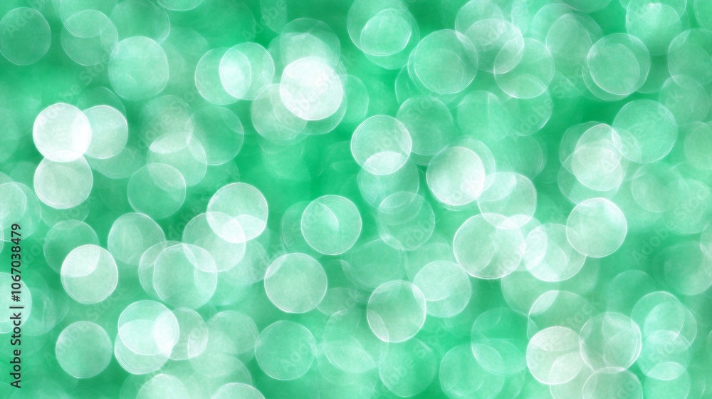 Poster green background featuring white circles in abstract pattern.