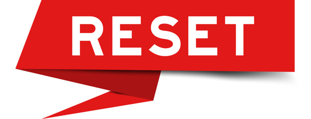Red color speech banner with word reset on white background
