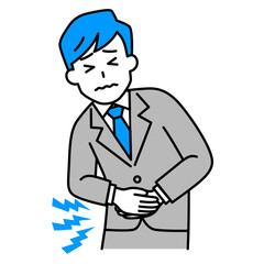 腹痛がつらいスーツの男性
