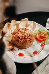 fried rice with sunny egg in the plate