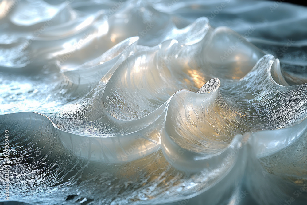 Poster a close-up of delicate frost patterns on a simple glass surface, creating a minimalist and icy aesth