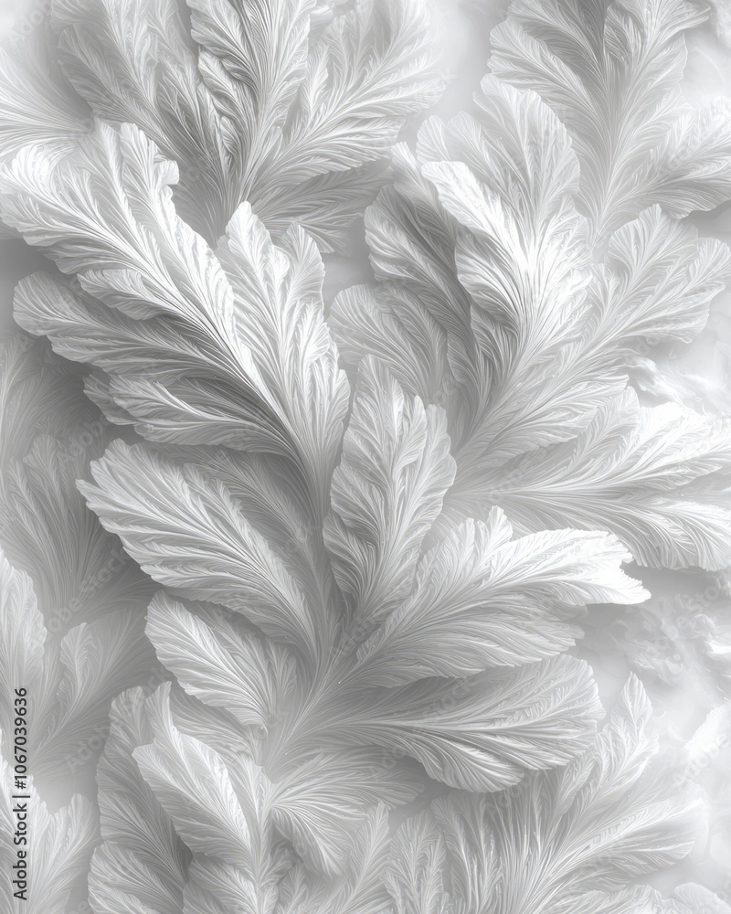 Poster delicate frost patterns forming on a transparent background, with a subtle light creating a serene w