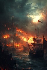 Obraz premium This imaginative depiction portrays the legendary lands of Gog and Magog, offering a vivid and mythical landscape filled with intrigue and ancient lore.