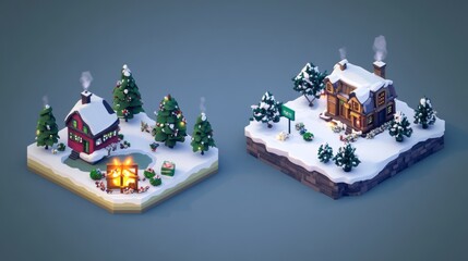 Obraz premium isometric logo factory, christmas scene 