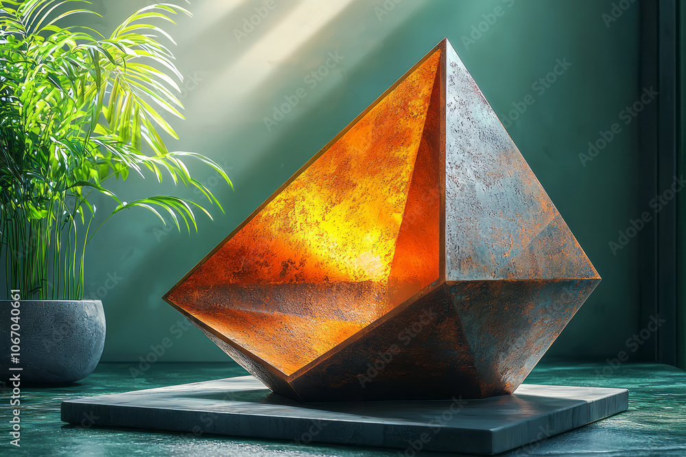 Aufkleber a sleek geometric form with a touch of golden bokeh, creating a sophisticated atmosphere on a dark g
