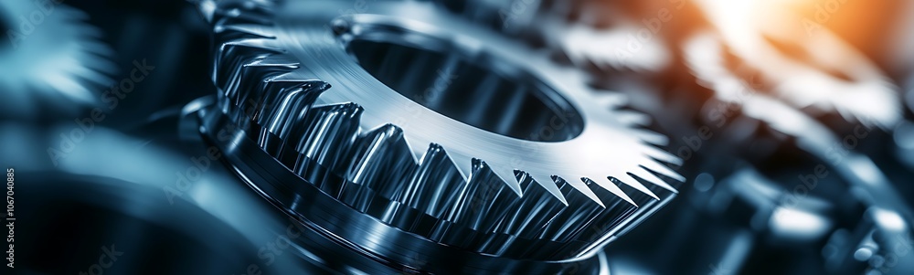 Poster a close-up view of metallic gears showcasing intricate details, emphasizing texture and precision in