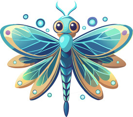 A whimsical illustration of a dragonfly with vibrant blue and green wings, perfect for adding a touch of nature to your designs. Ideal for children's books, nature-themed projects.