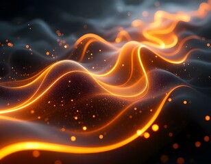 Obraz premium Neon Laser Light Waves with Glowing Trails and Sparks on Dark Background – Dynamic Energy Motion