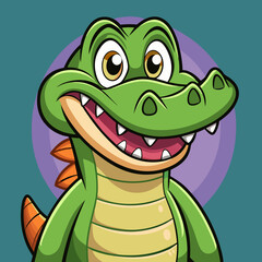 A friendly cartoon crocodile with big eyes and a toothy grin. This adorable illustration is perfect for kids' books, clothing, or any project that needs a cute and playful touch.