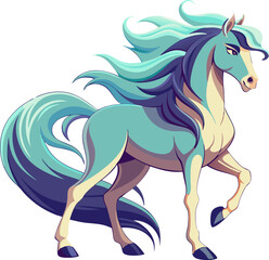 A whimsical illustration of a blue horse with a flowing mane and tail, perfect for children's books, fantasy art, or any project needing a magical touch.