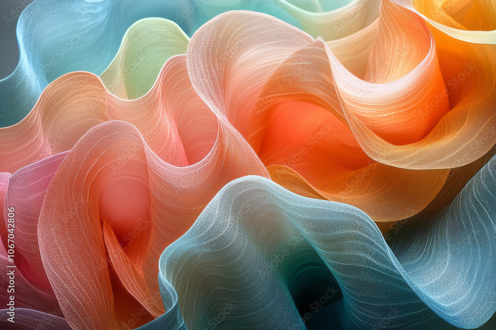 Aufkleber a macro shot of stacked, curved layers in soft colors, creating a smooth, abstract flow with gentle 