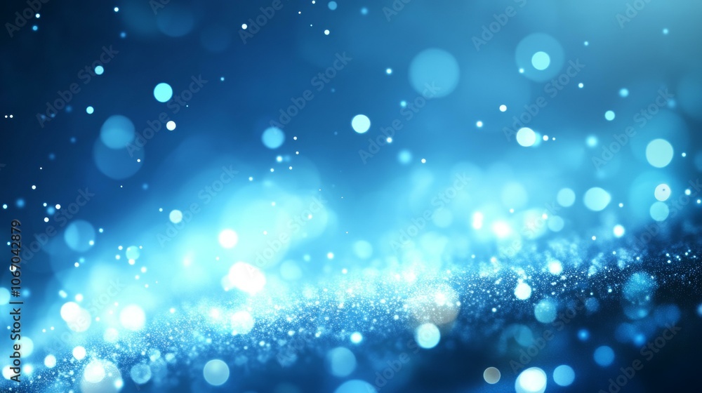 Poster abstract blue background with bokeh lights, soft glowing effect.